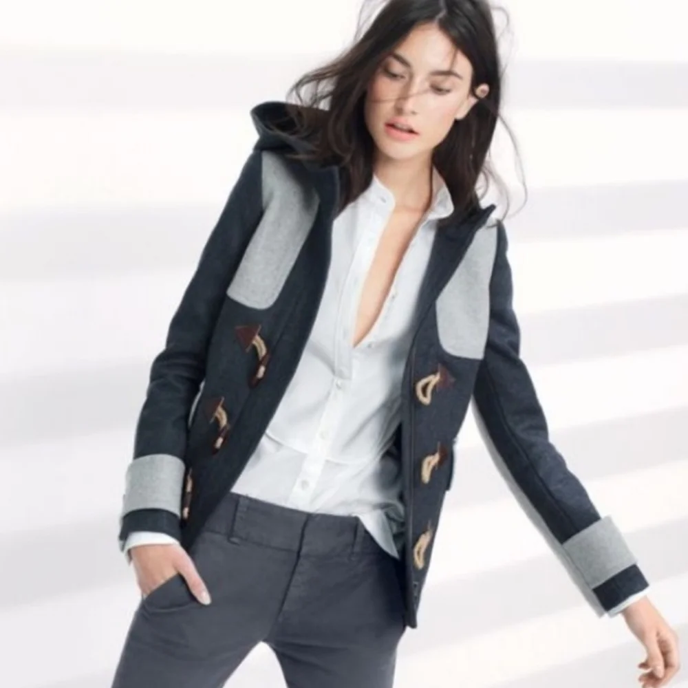 NEW J Crew 0 Colorblock Duffle Toggle Wool Coat Jacket